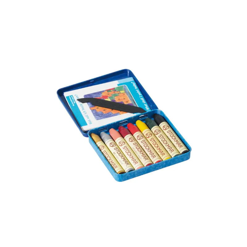 copy of Stockmar beeswax crayons, 8 colours in a tin, waldorf selection