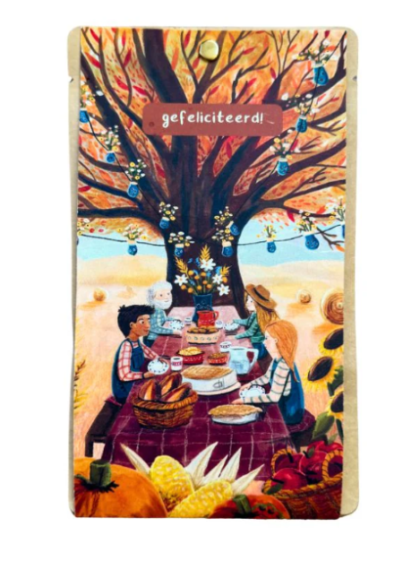 Esther Bennink thee kaart "Gefeliciteerd' oogstfeest