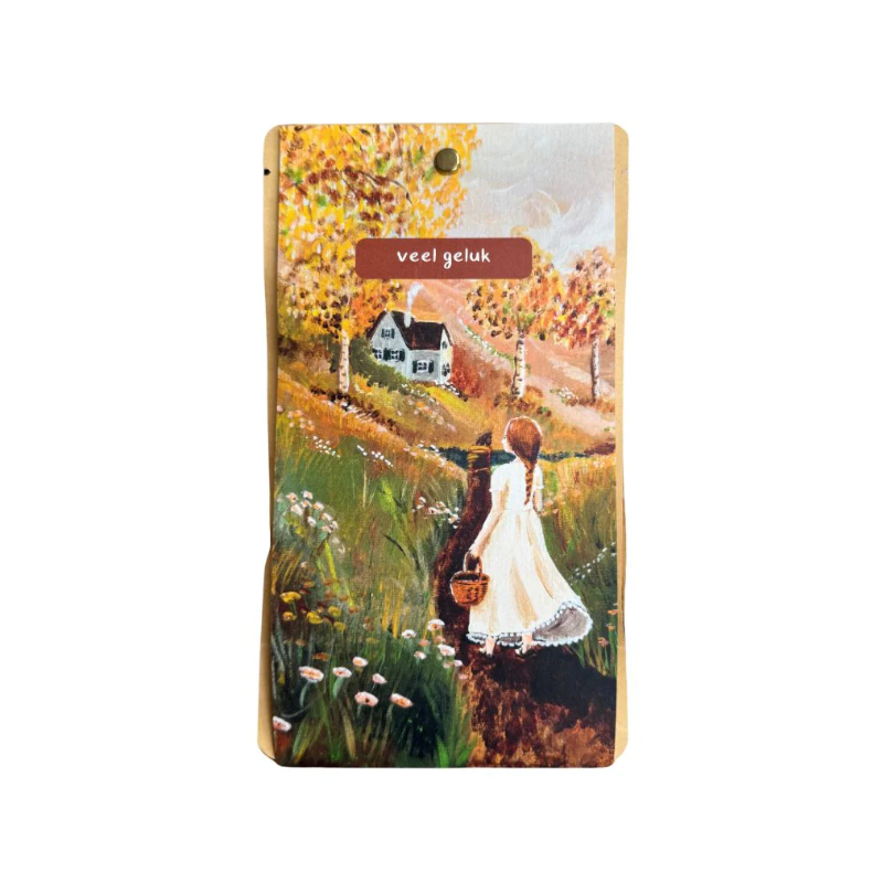 Esther Bennink thee kaart "Veel geluk' huis op de heuvels