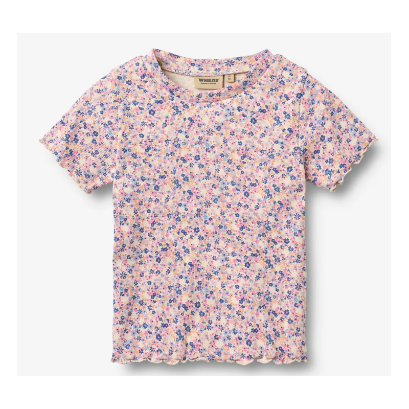 Wheat katoenen tshirt Alicia pink blue flowers