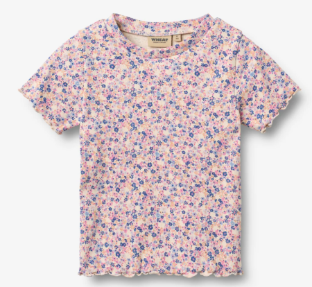Wheat cotton shortsleeve Alicia pink blue flowers