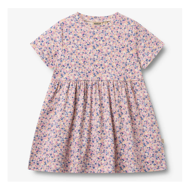 Wheat cotton dress  Anna pink blue flowers