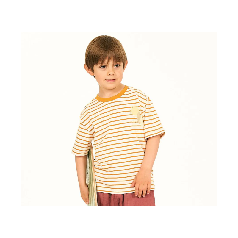 Sense Organics katoenen tshirt curry gestreept met surfbord