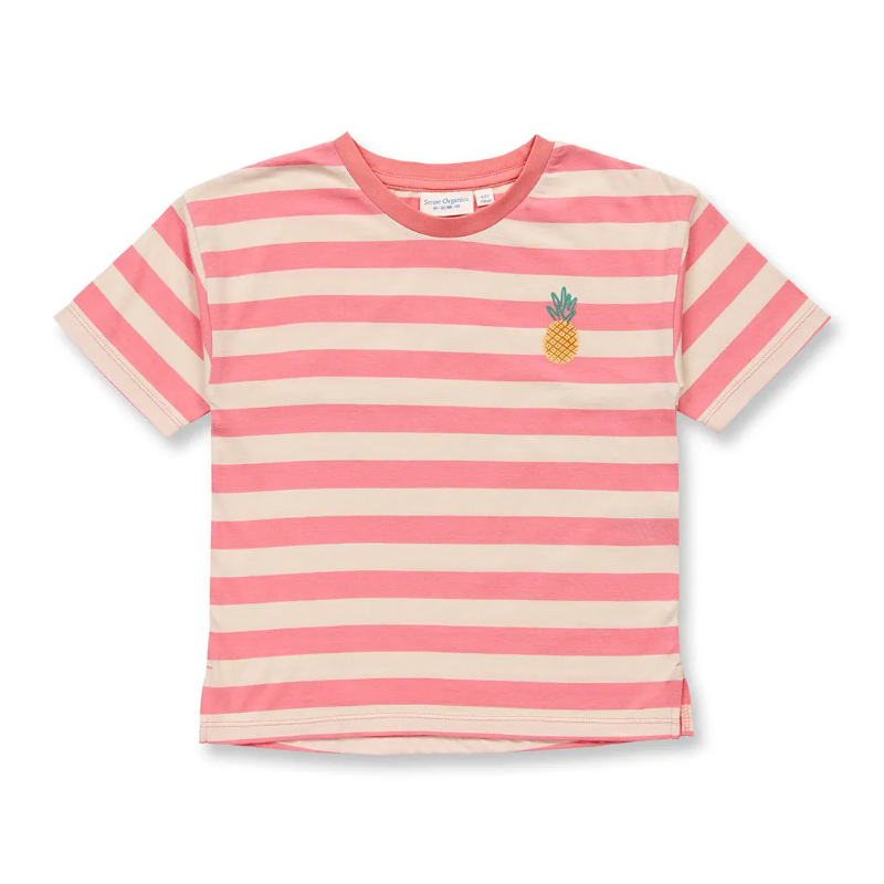 Sense Organics katoenen tshirt roze geestreept met ananas