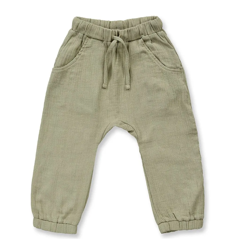 Sense Organics katoenen  double gauze lange broek Loki zeegras