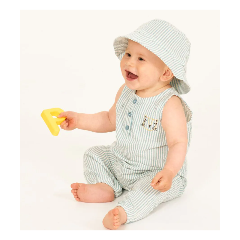 Sense Organics katoenen zonnehoed seersucker blauw gestreept