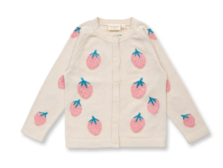 Sense Organics katoenen gebreid vest met ingebreide aardbeitjes