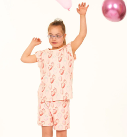 Sense Organics katoenen tshirt met korte broek (shortama) roze met aardbeien