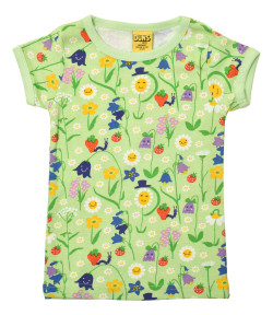 Duns Sweden katoenen shortsleeve Happy Flower Patina Green
