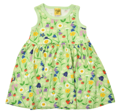 Duns Sweden katoenen mouwloze zwierjurk happy flowers patina green