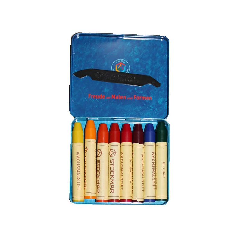 Stockmar beeswax crayons, 8 colours in a tin, waldorf selection