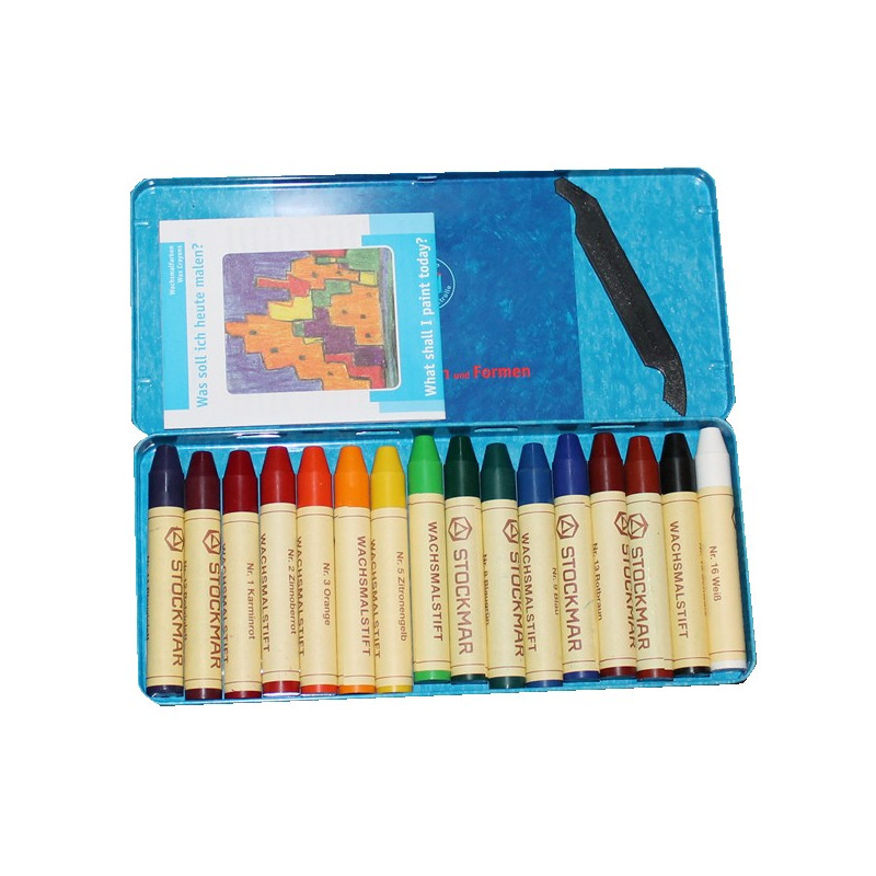 Stockmar 16 beeswax crayons in a tin