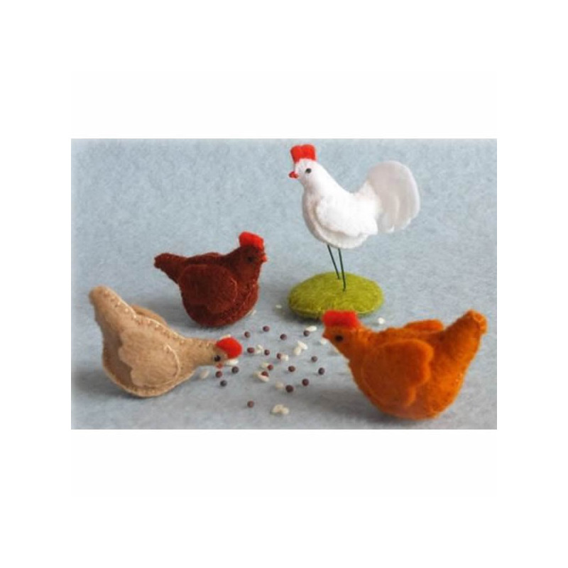 Drie kippen en een haan (atelier Pippilotta)